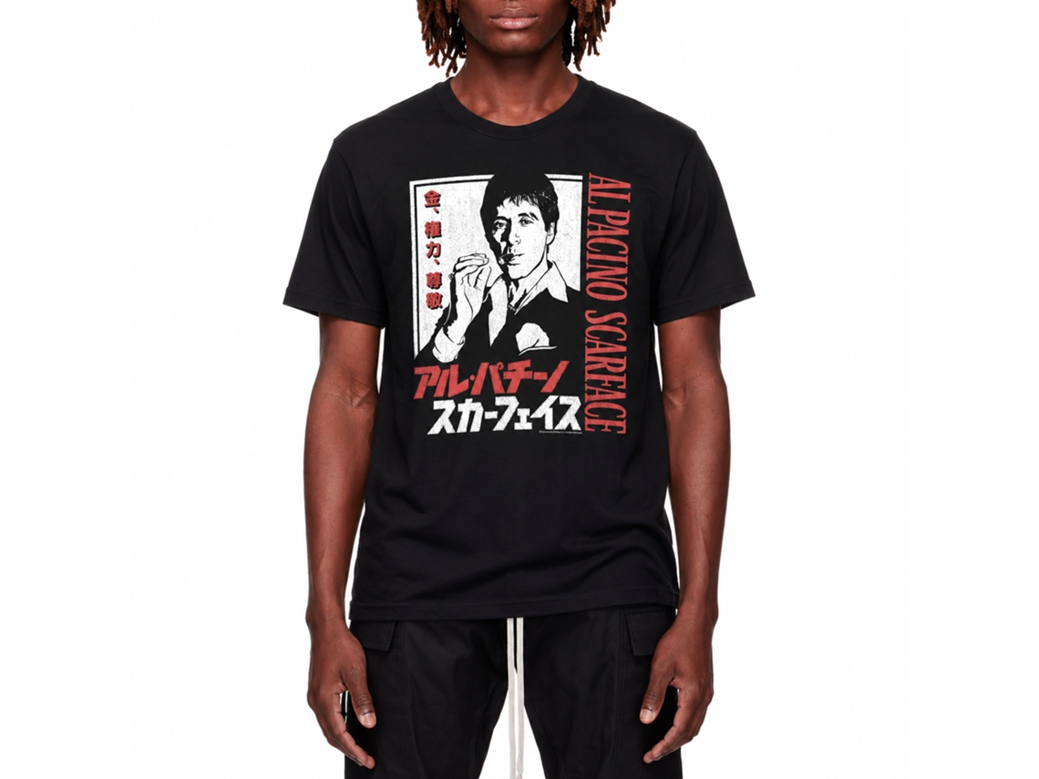 Rockinstone Scarface Movie Japanese Characters Black Adult T-shirt Size:l