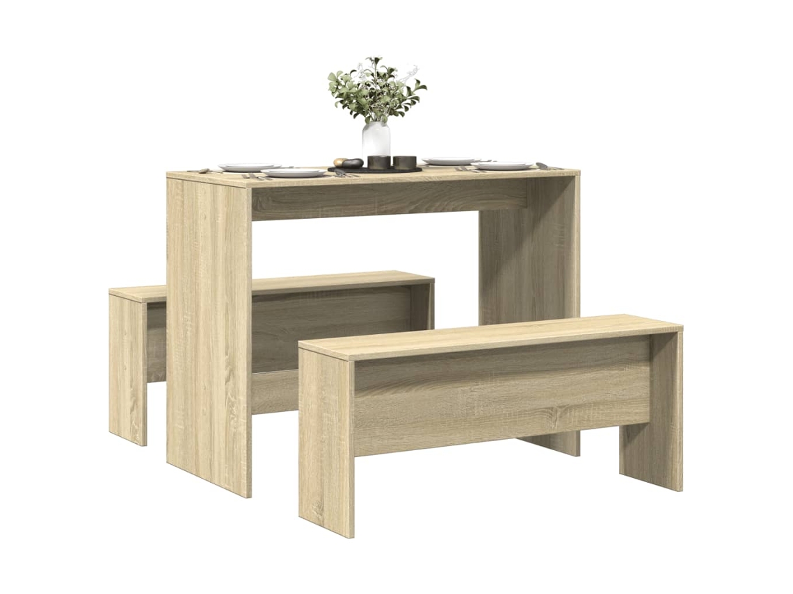 Vidaxl 3 Pcs Conj. Mesa Jantar E Banco Deriv. Madeira Carvalho Sonoma