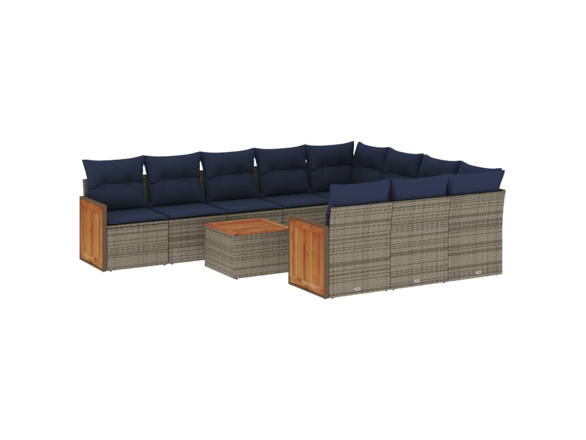 Conjunto de Sofá de Jardim, 11 Peças, Almofadas, Rattan Cinza MAISON EXCLUSIVE