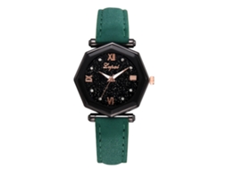 Relógio de Pulso Feminino de Quartzo com Pulseira de Couro Pu Estilo Simples Verde