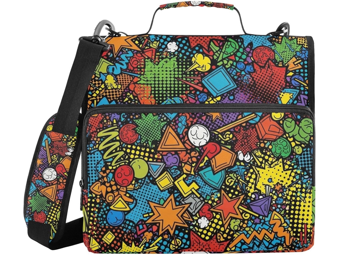 Pasta Organizadora com 3 Argolas e Alça, de 1,5 Polegadas, com Diversas Bolsas, da Marca Graffiti, Ideal Escola E