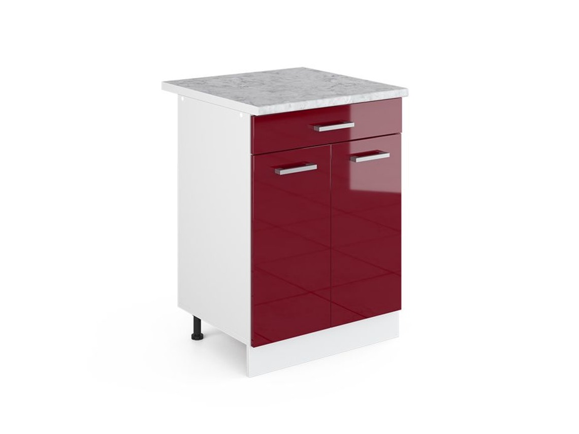 Móvel Baixo Universal R-line, 60cm Com Gavetas, Vermelho Bordeaux Alto Brilho, Branco, Vicco