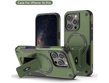Capa Magsafe Iphone 16 Pro Com Suporte, Carregamento Sem Fio, Proteção Antichoque, Dupla Camada Pctpu E Cantos Reforçados