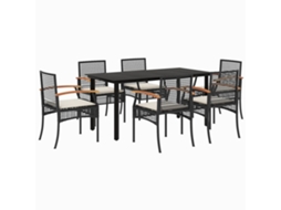 Conjunto de 7 Jantar para Jardim com Almofadões Vime Pe Preto MAISON EXCLUSIVE