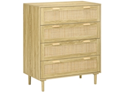 Cômoda 4 Gavetas Rattan Estilo Boêmio, Madeira Clara 90x45x108,5cm PROFESIA BOYANG