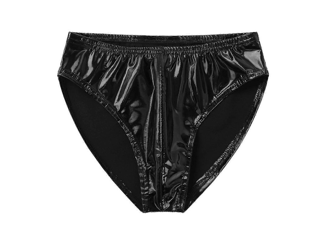 Calcinha Boxer Masculina de Couro Patente Wet Look com Cintura Elástica para Club e Dança de Pole Preto a