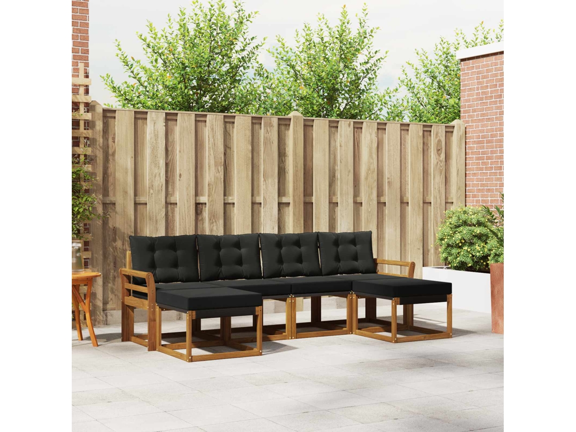 Vidaxl Conjunto De Sofás Para Exterior 6 Unid. Natural E Preto