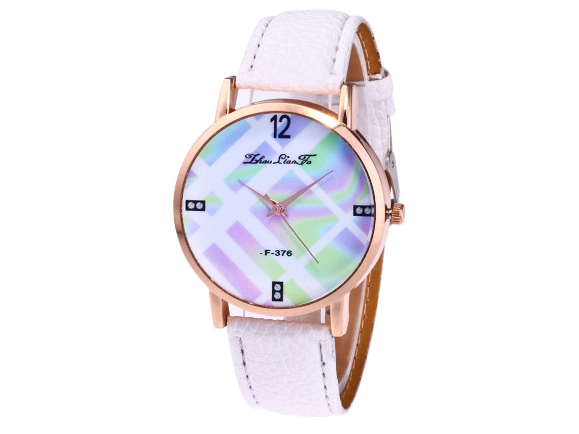 Relógio de quartzo unissex Zhoulianfa, moderno e casual, com pulseira de couro branca.