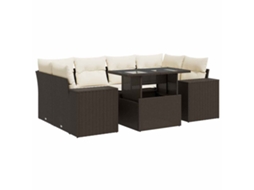 Conjunto de 7 Sofás de Jardim com Almofadas Vime Pe Marrom MAISON EXCLUSIVE (7 pcs)