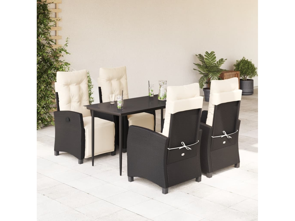 Vidaxl 5 Pcs Conjunto De Jantar P/ Jardim C/ Almofadões Vime Pe Preto