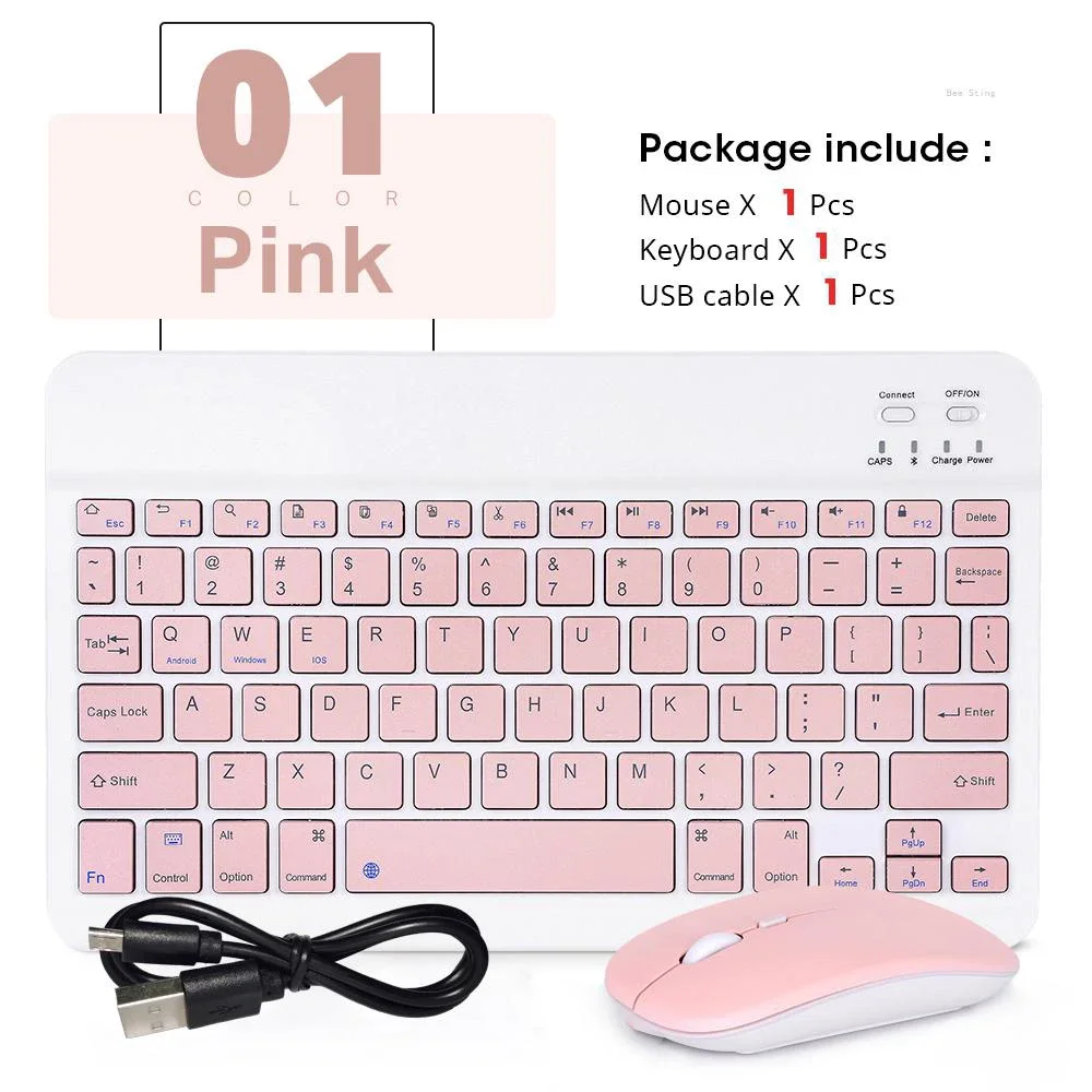 Teclado Sem Fio de 10 Polegadas para Pc, Ios e Android MDUG (conjunto Rosa com Idiomas Português e Inglês)