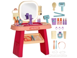 Penteadeira Para Meninas De 3 A 6 Anos Com Espelho Acrílico E Torneira, Feita De Pp E Gpps, 55x29x71 Cm, Rosa.
