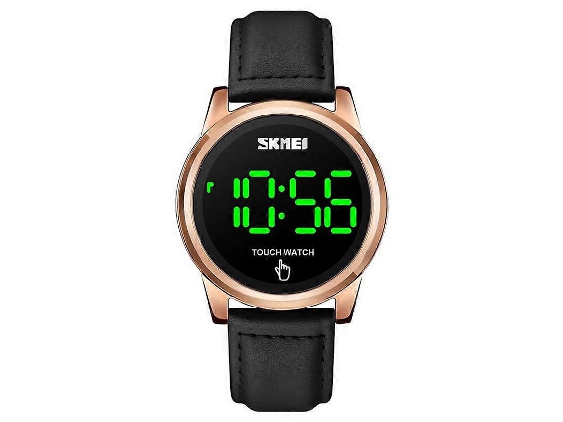 Relógio Masculino Skmei 1684 Com Tela Sensível Ao Toque E Pulseira De Couro, Cor: Ouro Rosa.