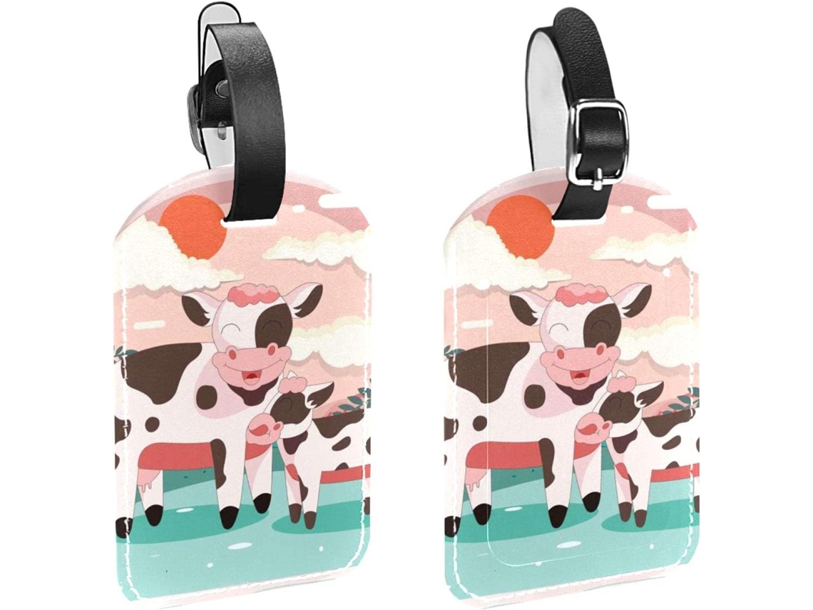 Conjunto De 2 Etiquetas Bagagem Em Couro Sintético Com Estampa Vaca