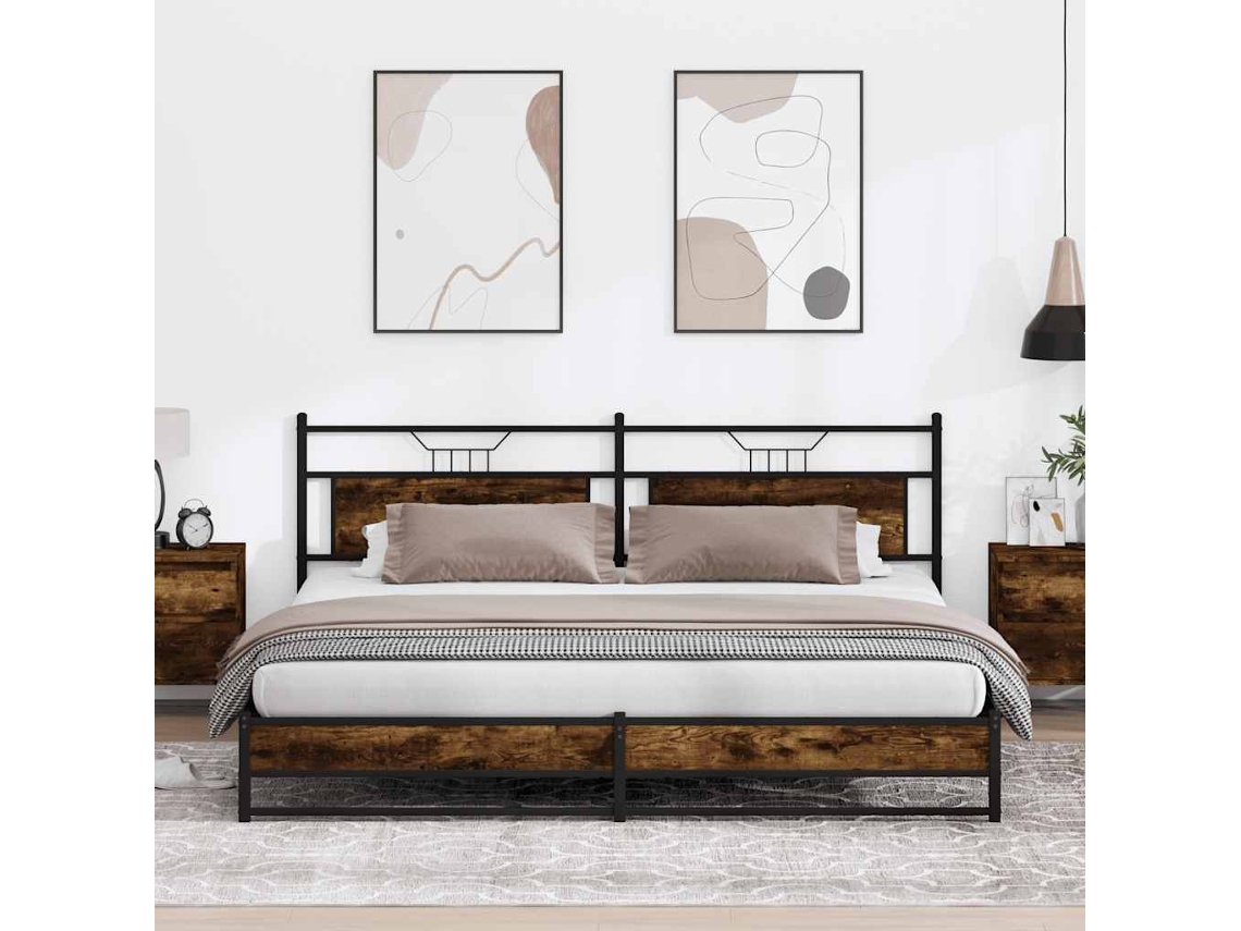 Vidaxl Estrutura De Cama Sem Colchão 193x201cm Metal Carvalho Fumado