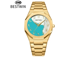 Relógio Masculino com Mostrador em Madrepérola. MDUG (azul Tiffany Dourado)