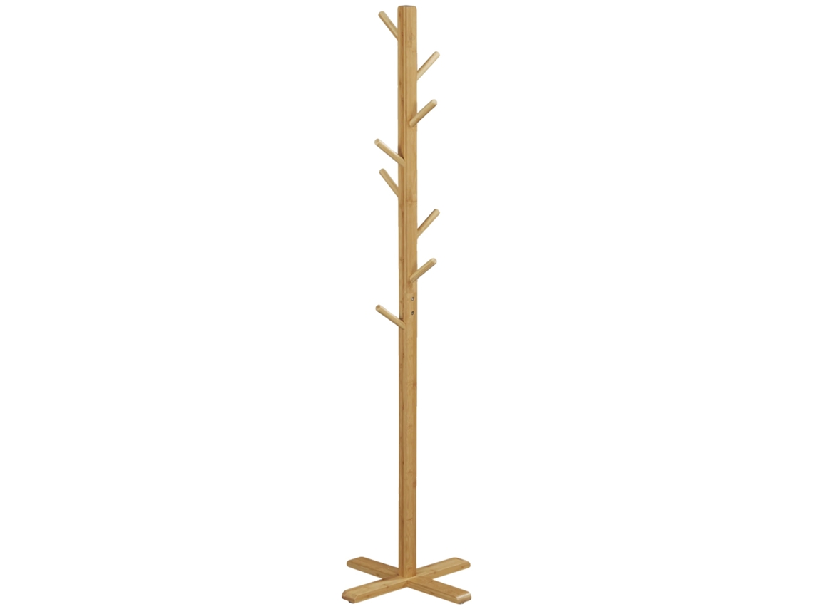 Cabideiro, Design Em Forma De Árvore, 8 Ganchos Para Armazenamento, Madeira Natural, 49.5x49.5x178 Cm