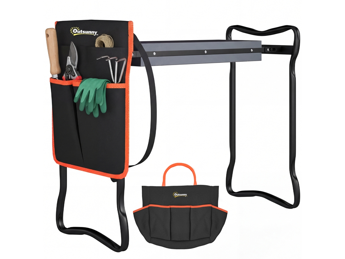 Banco de Jardim Dobrável com Almofada de Eva e Bolsa para Ferramentas, Capacidade 150 kg S/MARCA