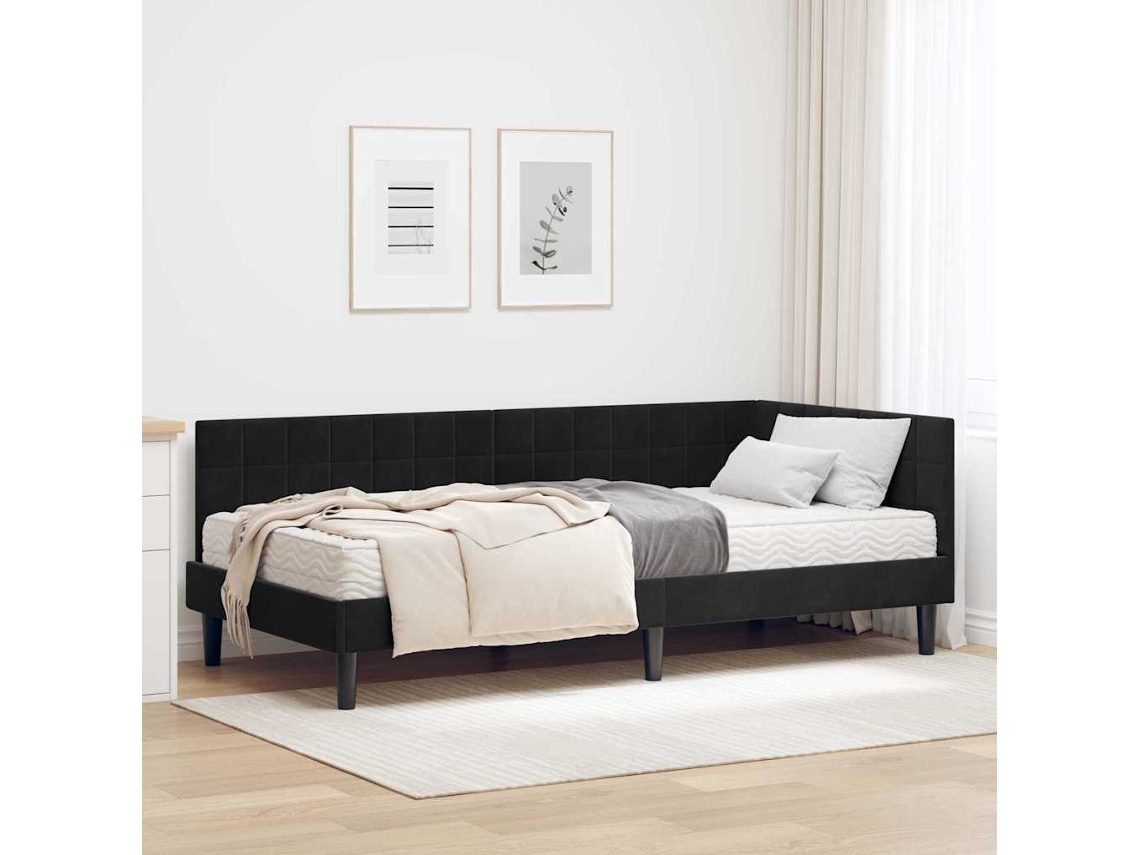 Vidaxl Estrutura De Cama De Canto Com Colchão 2 Unid. Preto Veludo
