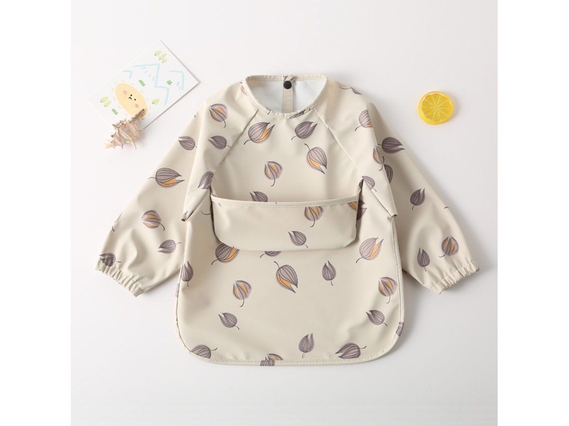 Babador de Pu Macio para Bebê de Manga Comprida À Prova D'água Lavável e Fácil de Limpar Bata com Bolso, Tamanho: L Fruta do Dragão XIAOMOYU