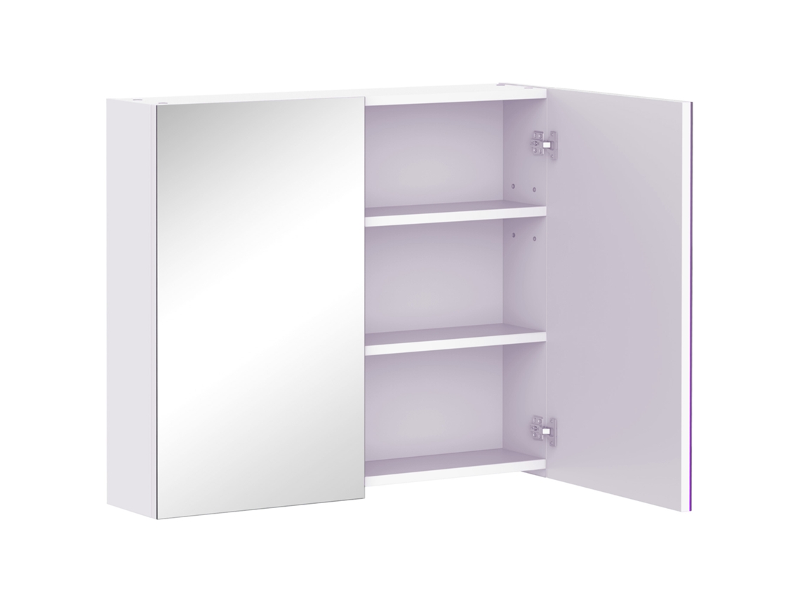 Armário de Parede para Banheiro com Espelho, 70 X 60 Cm, com Prateleira Ajustável, Espelho para Banheiro com Espaço para Armazenamento, Branco CHEZMOI