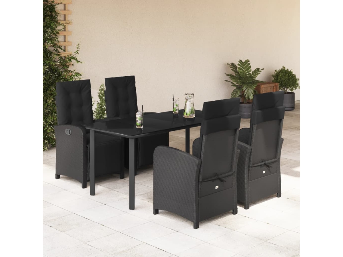 Vidaxl 5 Pcs Conjunto De Jantar P/ Jardim C/ Almofadões Vime Pe Preto