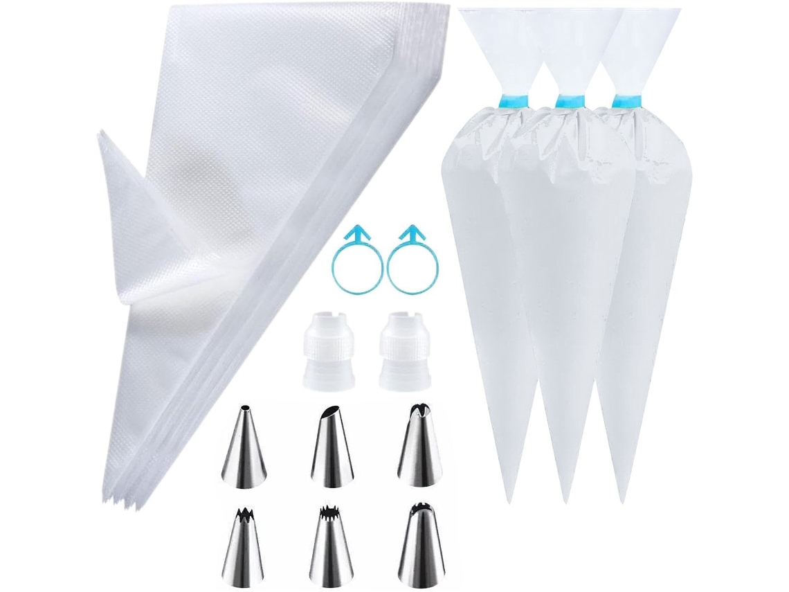 100 Sacos Confeitar com 6 Bicos e 2 Adaptadores ZYBLSSBB