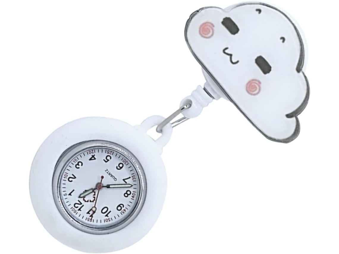 Relógio Bolso Retrátil Branco Silicone Padrão Nuvens Peito Médico Monitoramento Enfermagem Acessório Prático GOKOCO