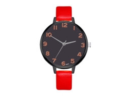 Relógio de Pulso Feminino Zhoulianfa Clássico Digital de Quartzo com Pulseira de Couro Pu Vermelho
