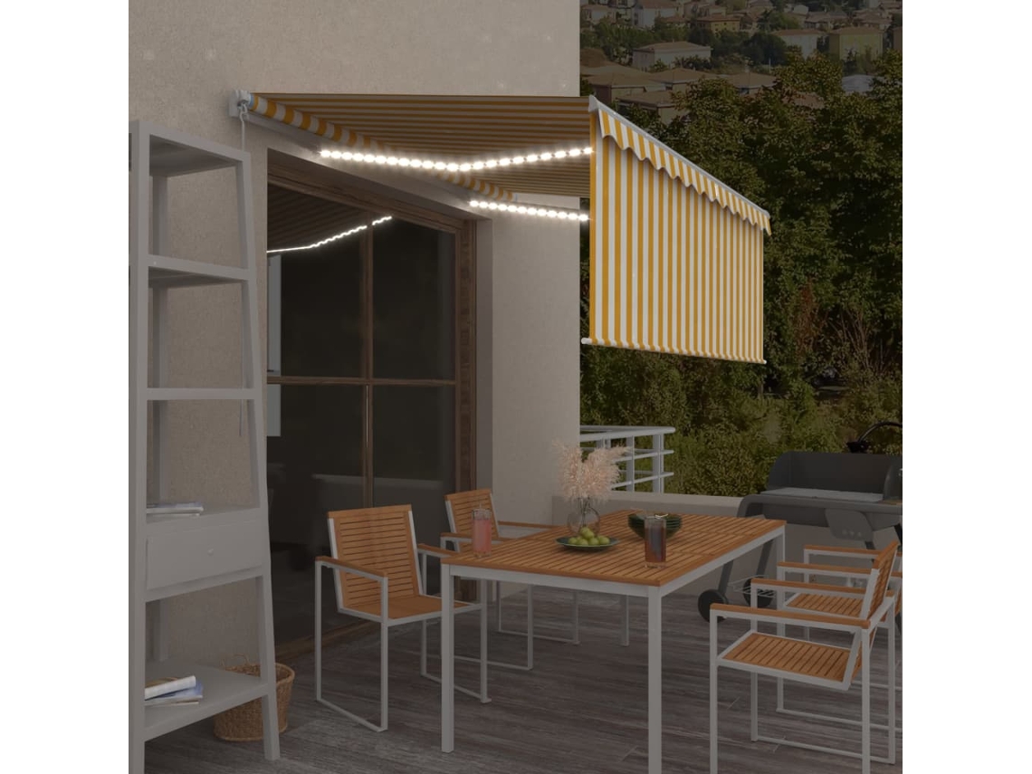 Vidaxl Toldo Retrátil Manual Com Estore/led 3x2,5 M Amarelo E Branco