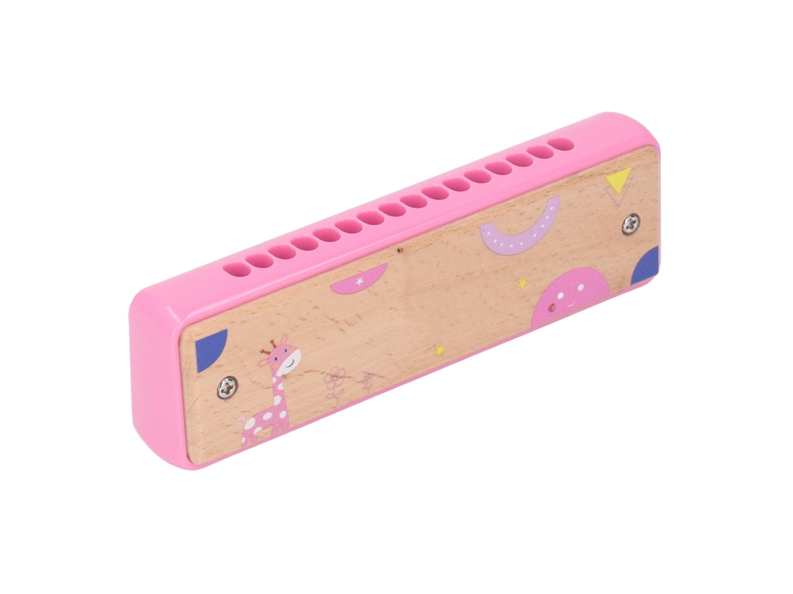Harmonica Infantil De Madeira 16 Buracos Para Crianças Iniciantes Musical Educativo Rosa