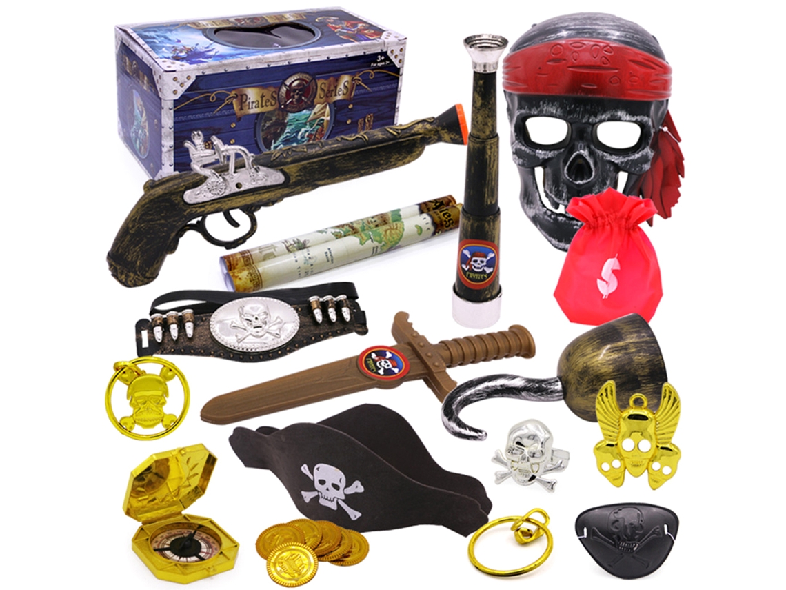 Rebe-kit De Fantasia Pirata De Halloween 21 Peças Com Espadas, Máscaras, Chapéus E Moedas De Ouro Para Crianças