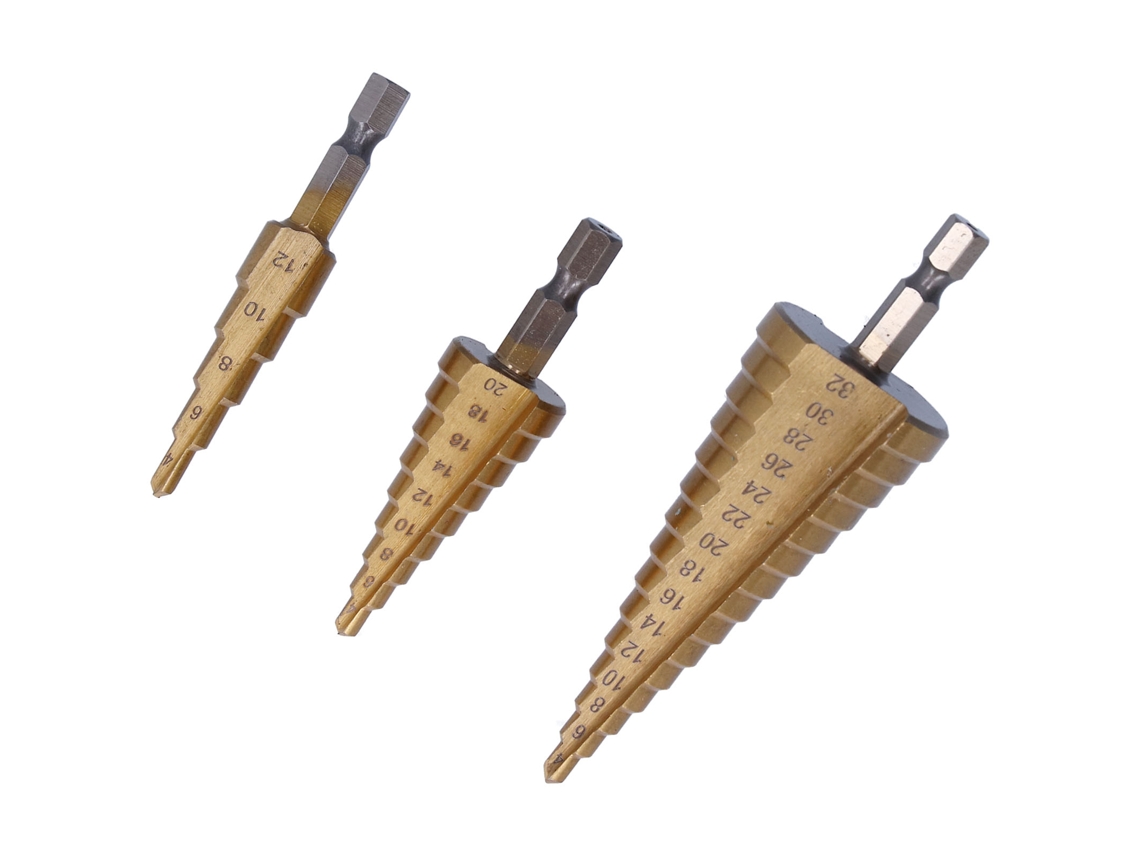 Laxiscreed Conjunto De Brocas Step 3 Peças Para Madeira E Aço Inox