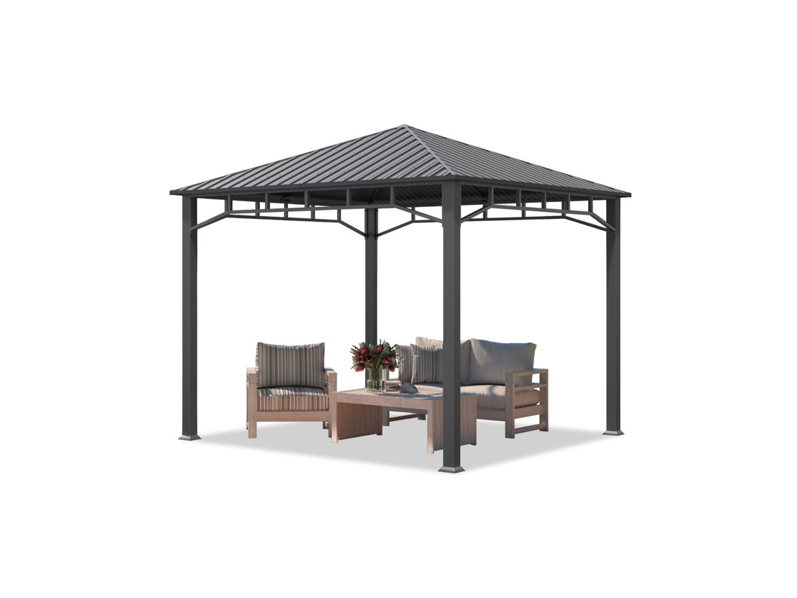 Gazebo De Jardim 3x3 M, Teto Sólido Em Aço, Perfil Aprox. 9x9 Cm Toolport