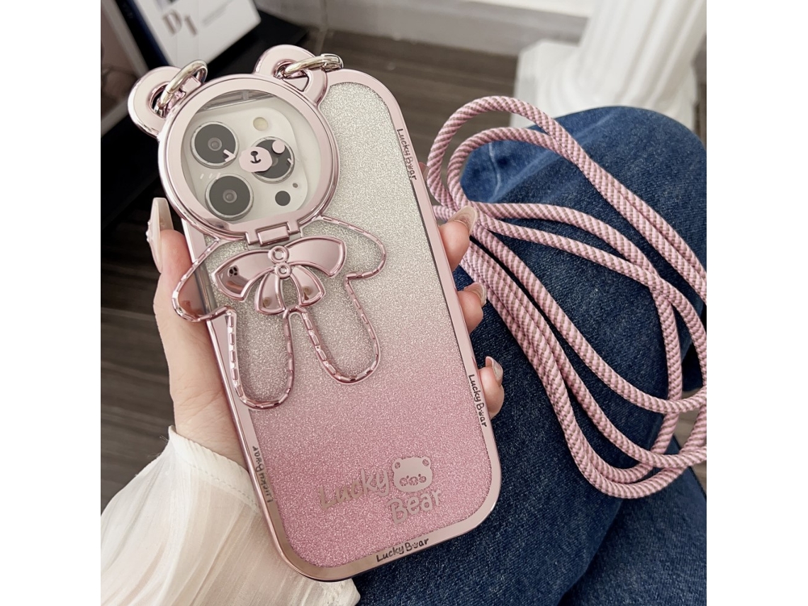Suporte Casa Galvanizado Pega Para Iphone 14 Pro Pele Sintética Rosa