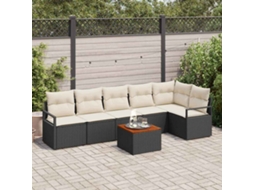 Vidaxl Conjunto de Sofá de Jardim com Almofada 7 Pcs Preto Vime Pe