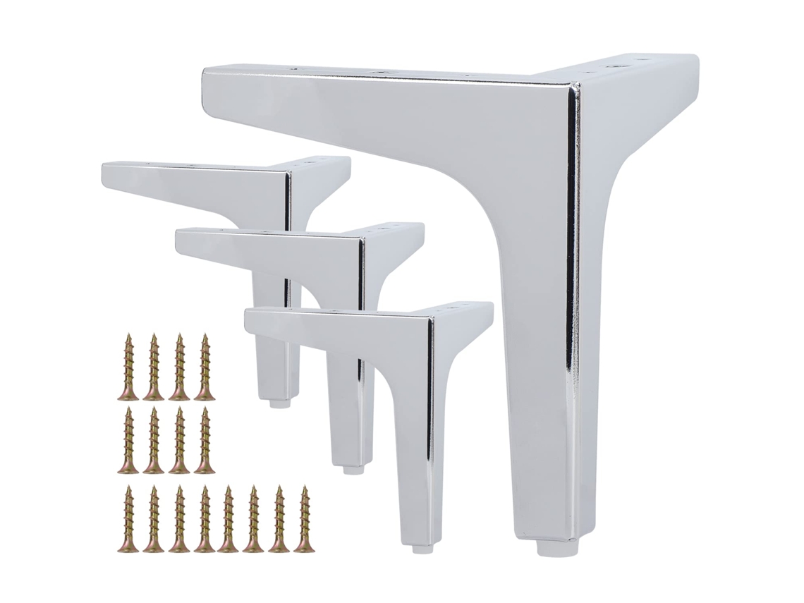 Pés de Cama e Mesa em Metal Vanê, com Parafusos e Protetores de Piso, para Sofá, Poltrona, Cadeira e Móveis DIY, 4 Polegadas Cromado BTforus