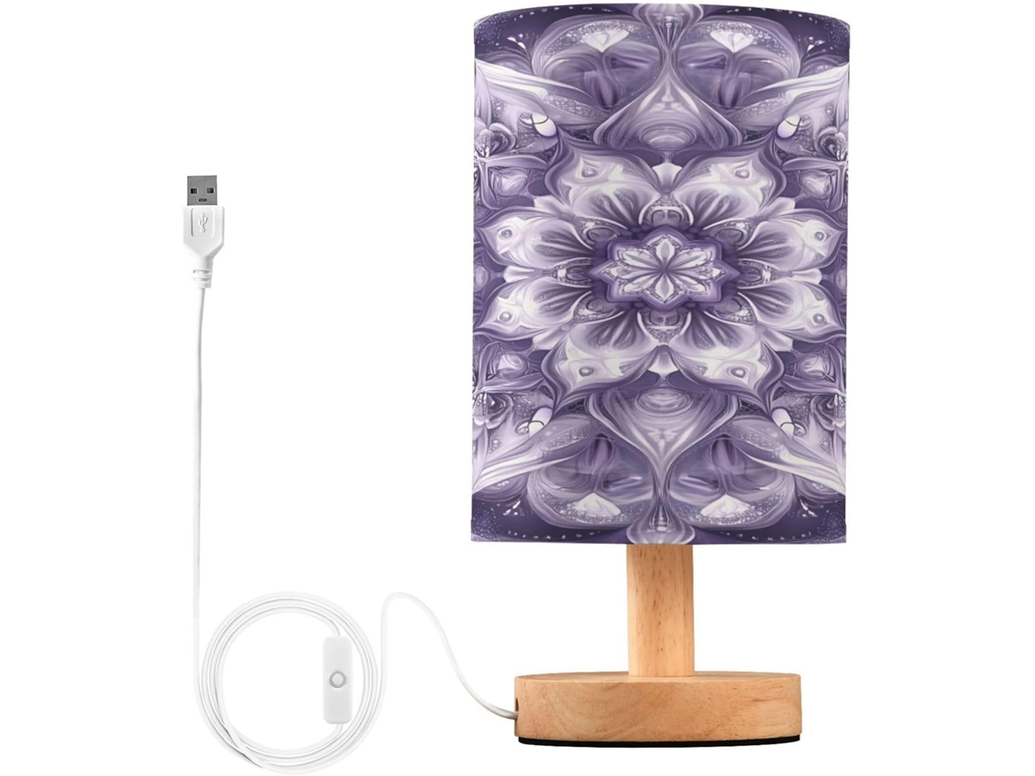 Abajur De Cabeceira Mandala Para Quarto, Com Portas De Carregaje USB C, Luminária De Mesa Cabeceira, Luminária De