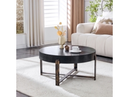 Mesa Centro Redonda 68cm Industrial Mdf Madeira Preta Bronze