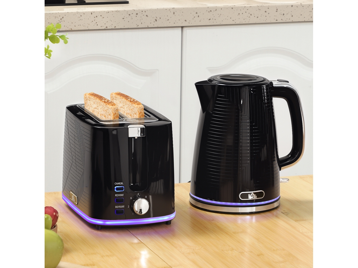 Conjunto De Chaleira E Torradeira, 2200w, Termostato Otter, Aquecedor-pão 2 Ranhuras, 7 Níveis Tostagem, Compartimento Para Migalhas, Preto