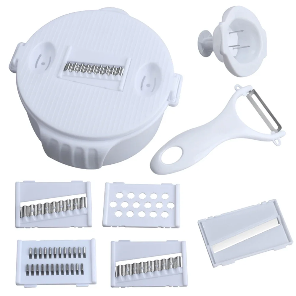 Conjunto de 8 Peças. Cortador de Legumes Multifuncional, Permite Ralar, Fatiar e Desfiar Legumes Manualmente Acessórios e Utensílios de Cozinha. MDUG
