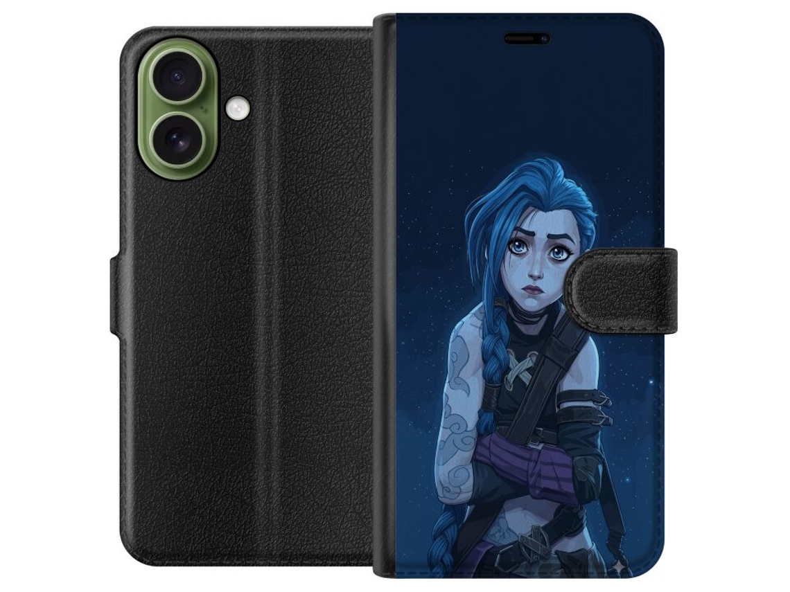 Capa Carteira Compatível Com Apple Iphone 17. Garota Imaginativa Com Cabelo Azul E Tatuagens Em Um Céu Estrelado Escuro Com Um Toque Dramático.