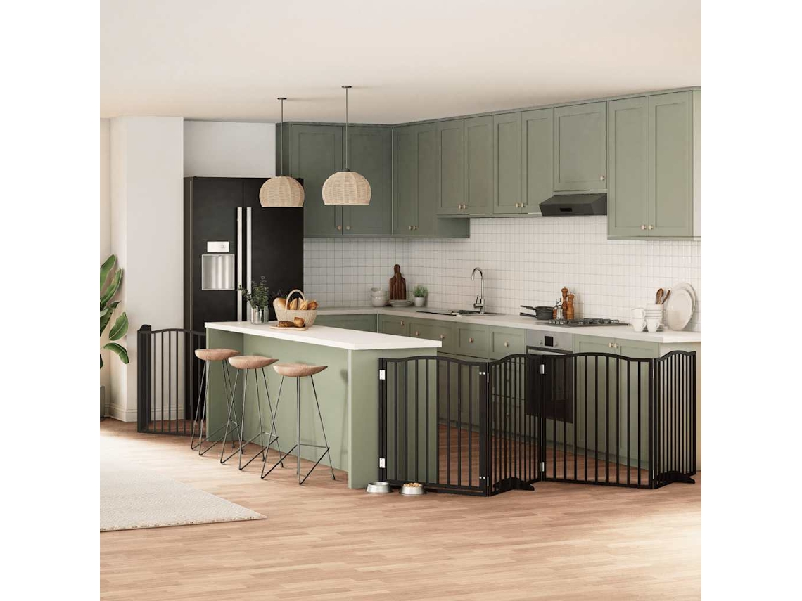 Vidaxl Portão P/ Cães Com Porta Dobrável 8 Painéis 640 Cm Álamo Preto