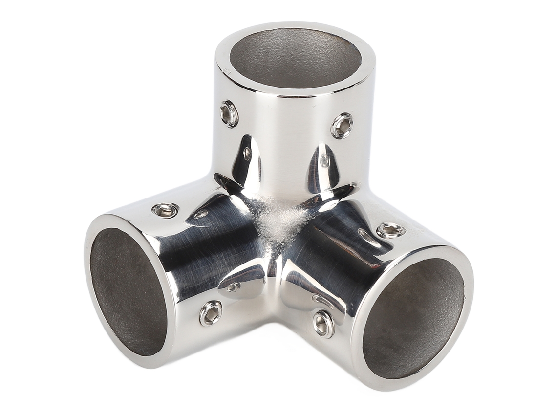 Conector de canto em T de 3 vias, aço inoxidável 316 polido espelhado, para corrimãos de iates, 25 mm