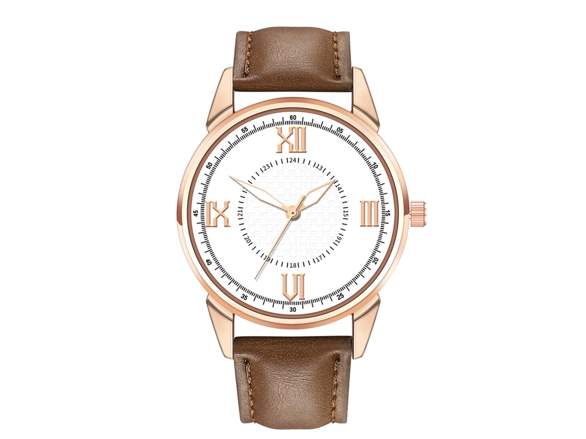 Relógio de Pulso Masculino de Quartzo Casual com Cinto de Couro Artificial Café Escuro Branco
