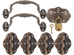 Conjunto de Dobradiças e Tâmaras para Caixa Joias - Kit Puxadores
