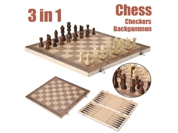 Conjunto de Tabuleiro de Xadrez de Madeira 3 em 1, com Damas e Backgammon, para Crianças e Adultos, 9.4x9.4 polegadas S/MARCA