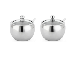 Copo de aço inox 10oz com colher e tampa, 2pcs | S/MARCA