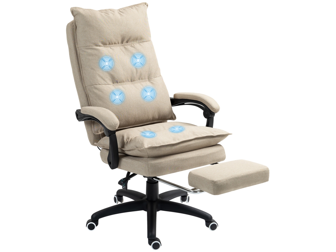 Cadeira De Escritório Bege Com Função De Massagem, Altura Ajustável, Encosto Reclinável, Apoio Para Os Pés Integrado E Controle Remoto Com Fio.