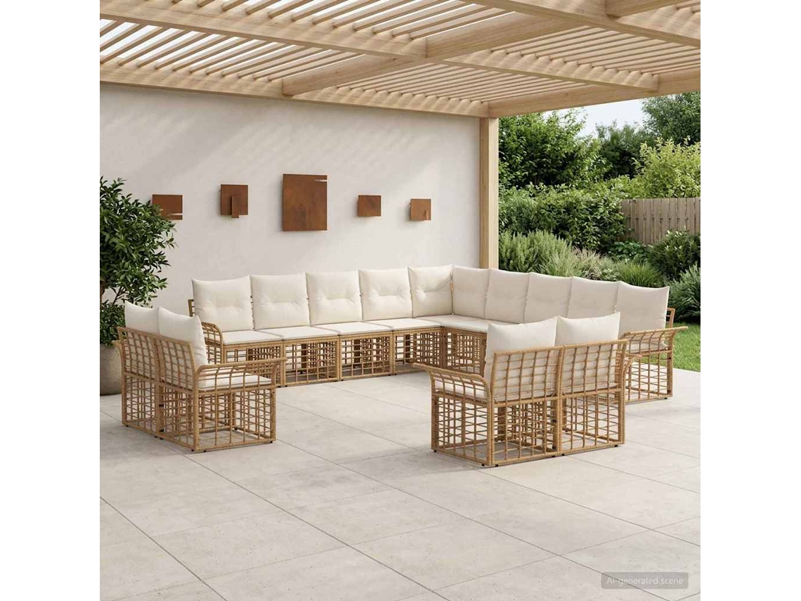 Vidaxl Conjunto De Sofás Para Exterior 13 Pcs Natural E Branco Creme